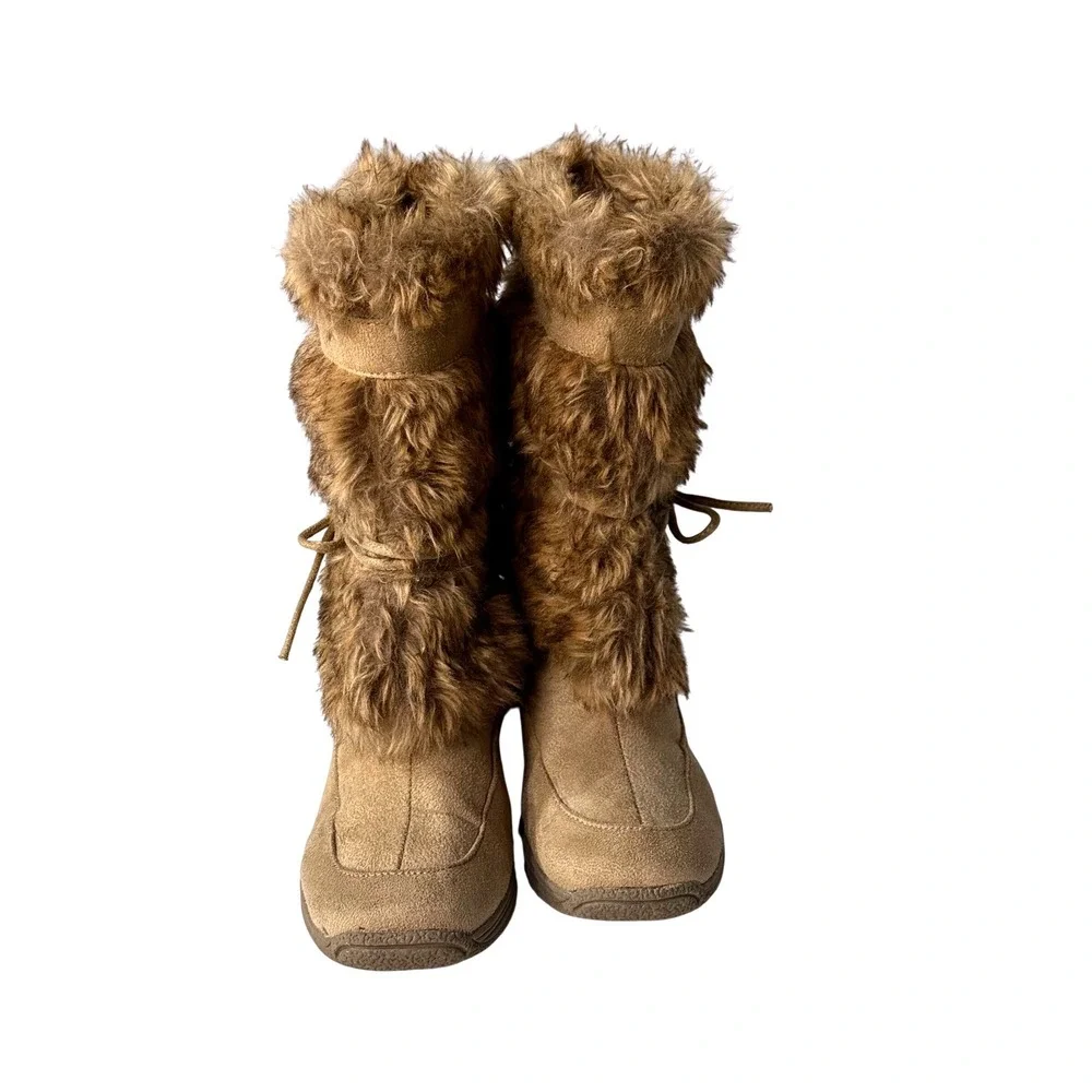 Union Bay Women's SZ 6.5 B Furry Camel Faux Suede Boots 